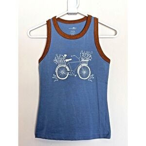 Natural Life Blue Bicycle Floral Boho Cotton Stretch Tank Top Shirt Womens XS